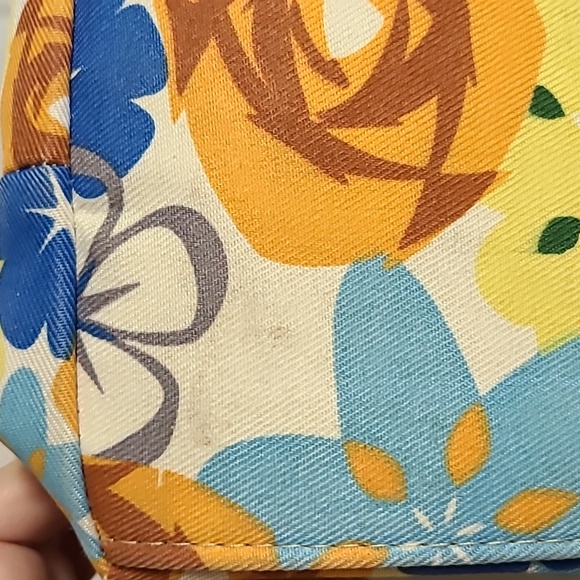 Floral Beach Shopping Tote Bag Blue Orange Yellow 12" x 16" - Picture 7 of 8